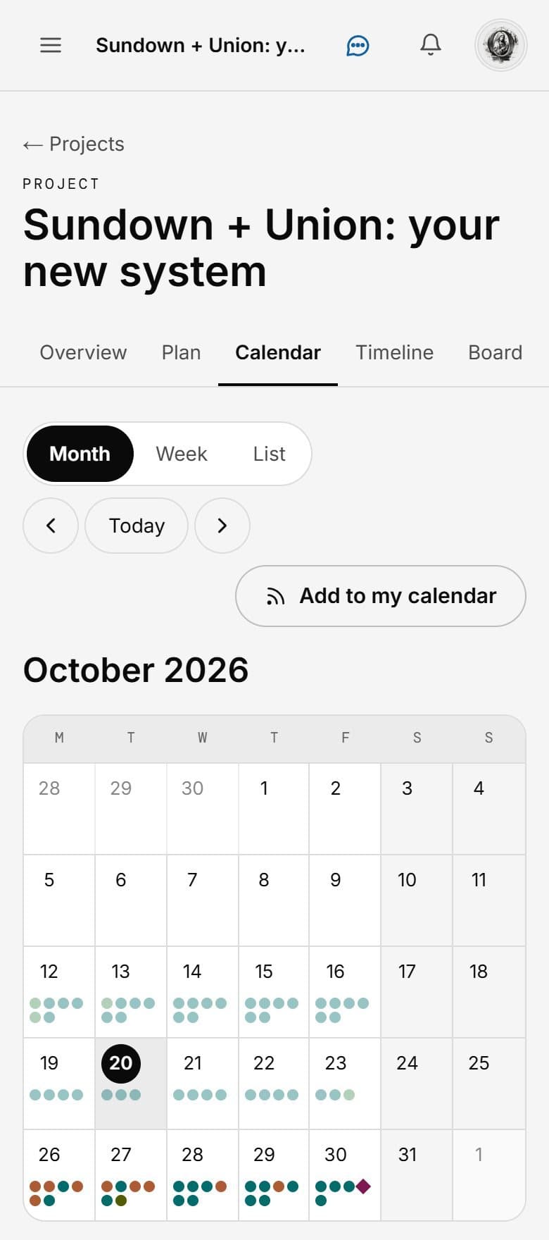 The project calendar on a phone