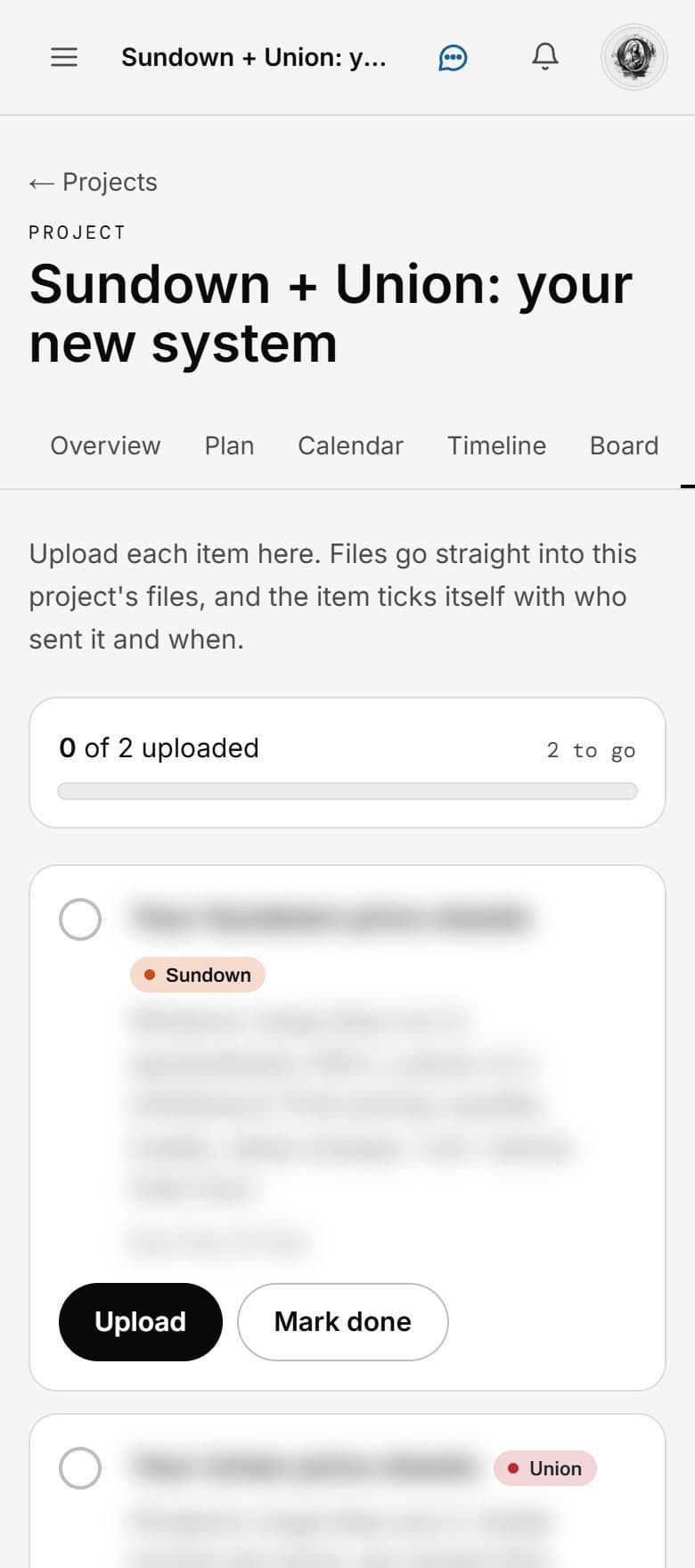 The upload checklist on a phone