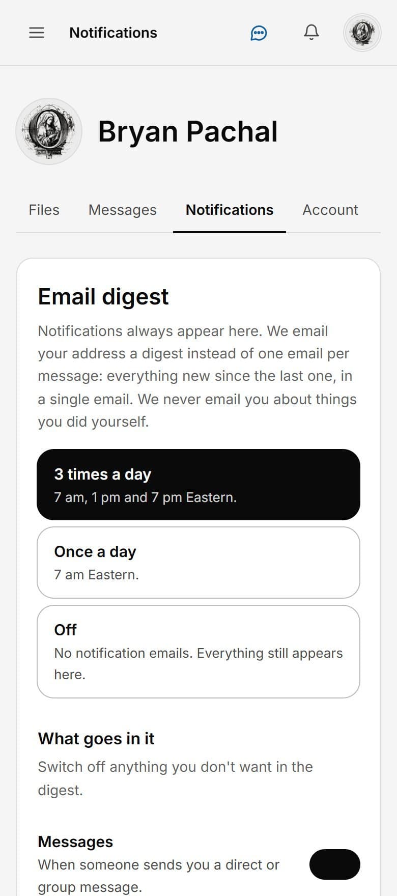 Email digest settings on a phone