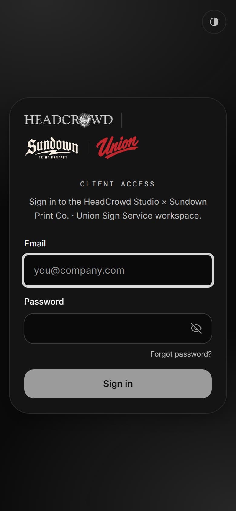 The sign-in on a phone in dark mode